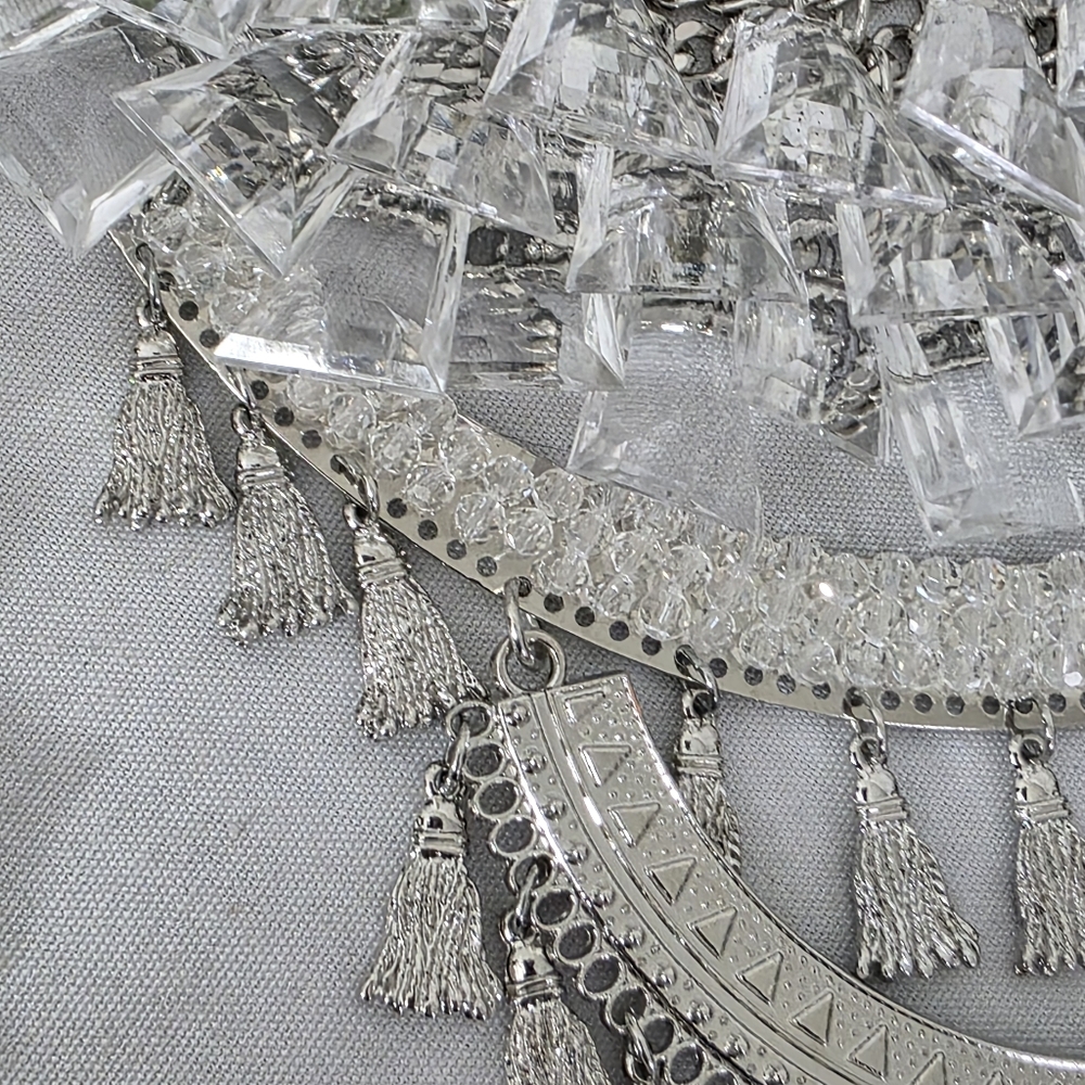 Large Statement Silver Boho Ethnic Bib Necklace A… - image 4